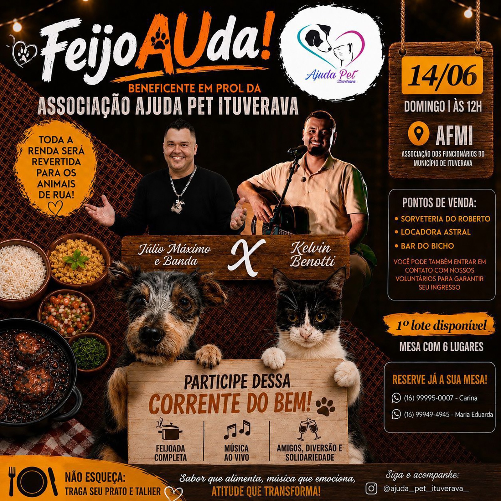 FeijoAuda une solidariedade, música e gastronomia em prol da Associação Ajuda Pet