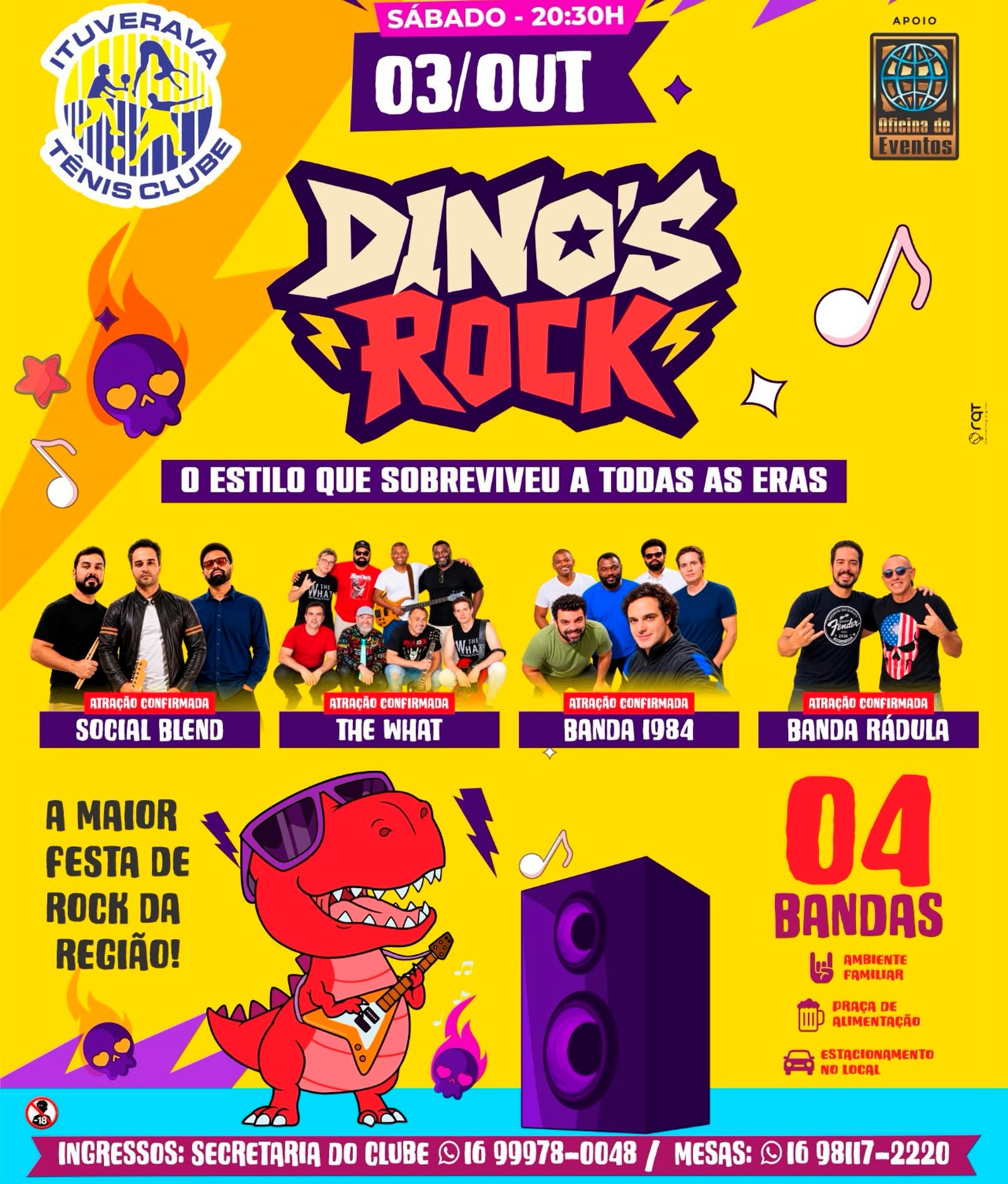 Dino’s Rock promete noite de muito rock no Ituverava Tênis Clube em outubro