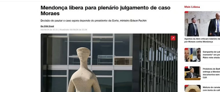 Mendonça libera para plenário julgamento de caso Moraes