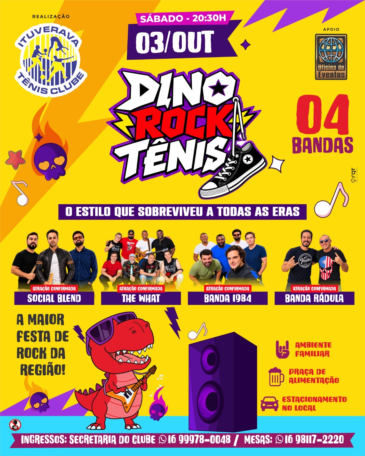Dino Rock Tênis será realizado no próximo dia 3 de outubro, no ITC